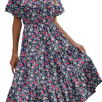 Nadorine Damen Elegant V-Ausschnitt Kleider A Linie Kurzarm Freizeitkleid (DE Only)