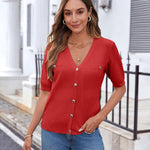 Nadorine Short Sleeve Cardigan Button Down Ribbed Knit Sweater Tops