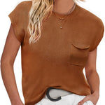 Nadorine Sleeveless Cape Sleeve Knit Ribbed Tank Tops