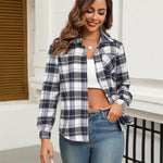 Nadorine Women's Checked Blouse Long Sleeve V-Neck Shirt (DE Only)
