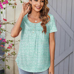 Nadorine Women Tunic Tops Dressy Casual Short Sleeve Floral Shirts