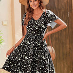 Nadorine Summer Tiered Mini Dress with Pockets Ruffle Sleeve Dress