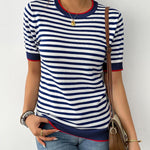 Zeagoo Womens Short Sleeve Sweaters Casual Striped Shirts
