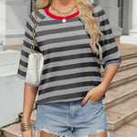 Nadorine Oversized Loose Fit Short Sleeve Striped Tops