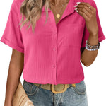 Nadorine Short Sleeve Button Down Shirt Casual Loose Fit Blouses