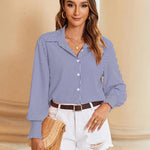 Nadorine Women's Button Down Shirts Loose Fit Striped Printed Lantern Blouses