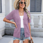 Nadorine Short Sleeve Crochet Cardigan Button up Bolero Shrug Sweater