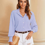 Nadorine Women's Button Down Shirts Loose Fit Striped Printed Lantern Blouses