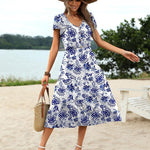 Nadorine Women's Casual Dress Flutter Button Down Tiered Flowy Dress