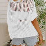 Nadorine Short Sleeve Crochet Sweater Tops