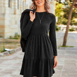 Nadorine Women's Autumn Dress Long Sleeve Round Neck Knitted Dress