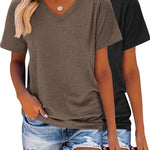 Nadorine 2 Pack Short Sleeve Shirts Casual Soft V Neck Basic Tee