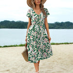 Nadorine Women's Casual Dress Flutter Button Down Tiered Flowy Dress