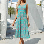 Nadorine Floral Beach Sundress Casual A-Line Midi Tank Dresses