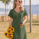 Nadorine Damen Baumwolle Kleider Casual mit Taschen A-Linie Einfarbig (DE Only)