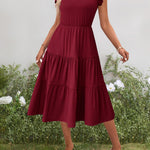 Nadorine Casual Ruffle Sleeve V Neck Midi Dress