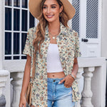 Nadorine Button Down Shirt Bust Pocket Short Sleeve Blouses
