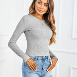 Nadorine Women Long Sleeve T Shirts Crewneck Basic Knit Tops