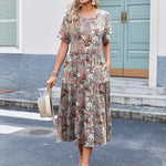 Nadorine Midi Floral Flutter Short Sleeve Casual Dresses with Pockets