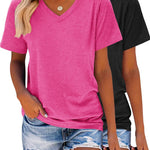 Nadorine 2 Pack Short Sleeve Shirts Casual Soft V Neck Basic Tee