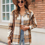 Nadorine Women Flannel Shacket Jacket Plaid Button Down Shirt