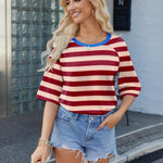 Nadorine Oversized Loose Fit Short Sleeve Striped Tops