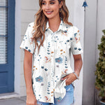 Nadorine Button Down Shirt Bust Pocket Short Sleeve Blouses