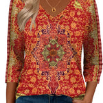 Nadorine 3/4 Length Sleeve Womens Tops Casual V Neck Shirts Soft Basic Tees Business Work Blouses