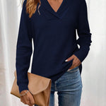 Nadorine Sweaters for Women Long Sleeve Shirts V Neck Knit Pullover