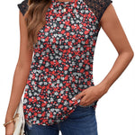 Nadorine Women's Lace Cap Sleeve Tops Pleated Tank Tops