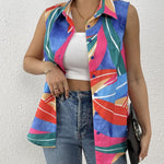 Nadorine Sleeveless Blouses Casual Button Down Shirts