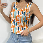 Nadorine Tank Tops Square Neck Loose Fit Side Split Flowy Shirts