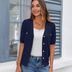 Nadorine Short Sleeve Cardigan Button Down Ribbed Knit Sweater Tops