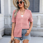 Nadorine Short Sleeve Crochet Cardigan Button up Bolero Shrug Sweater