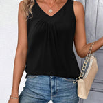 Nadorine Tank Tops Loose Fit V Neck Ruched Sleeveless Tops