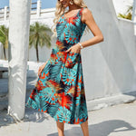 Nadorine Floral Beach Sundress Casual A-Line Midi Tank Dresses