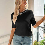 Nadorine Short Sleeve Sweater Crew Neck Dressy Casual Soft Knit Tops