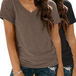 Nadorine Women Casual Soft V Neck Basic Tee Tops