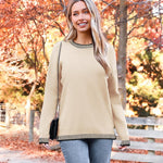 Nadorine Crewneck Pullover Long Sleeve Knit Side Slit Sweater