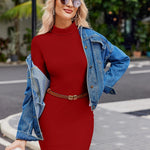 Nadorine Women's Bodycon Dress Long Sleeve Slim Fit Turtleneck Dress