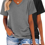 Nadorine 2 Pack Short Sleeve Shirts Casual Soft V Neck Basic Tee