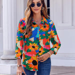 Nadorine Button Down Shirts Dressy Floral Printed Blouse