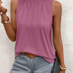 Nadorine Summer Tank Top for Women Pleated High Neck Tops