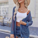 Nadorine Women 2024 Lightweight Crochet Cardigan Long Sleeve Open Front Knit Sweater Summer Kimono Cover Up with Pockets