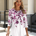 Nadorine 3/4 Length Sleeve Tops Loose Fit Shirts Pleated Tunics