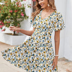 Zeagoo Womens Casual Swing Floral Ruffle Short Sleeve Sundresses