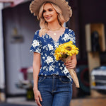 Nadorine Tunic Tops V Neck Loose Fit Short Sleeve Shirt (DE Only)