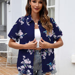 Nadorine Button Down Blouse Rolled Cuffed Short Sleeve Shirts