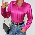 Nadorine Satin Blouses Casual Long Sleeve Button Down Silk Shirts