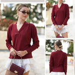 Nadorine Sweaters for Women Long Sleeve Shirts V Neck Knit Pullover